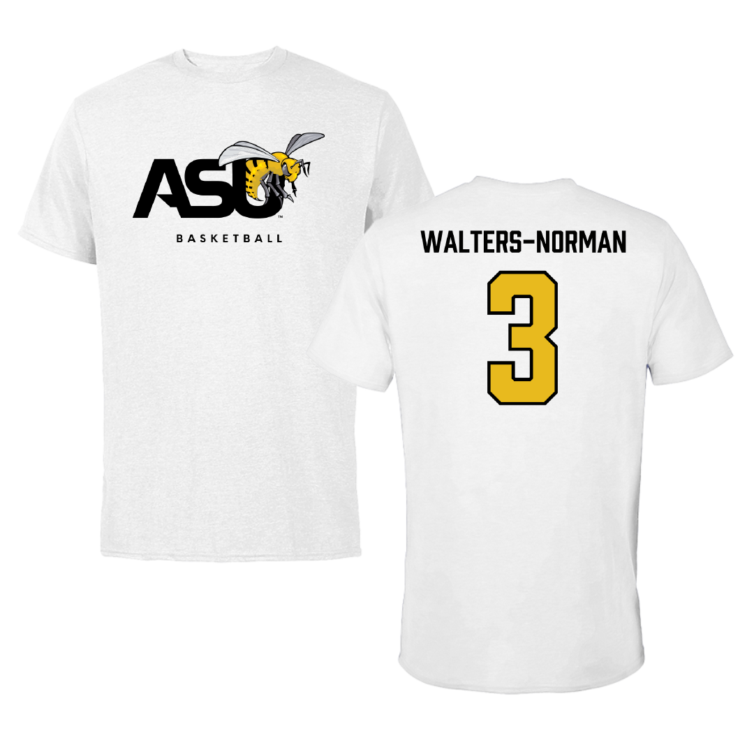 Alabama State University Basketball (W) White ASU Performance Tee - #3 Takya Walters-Norman