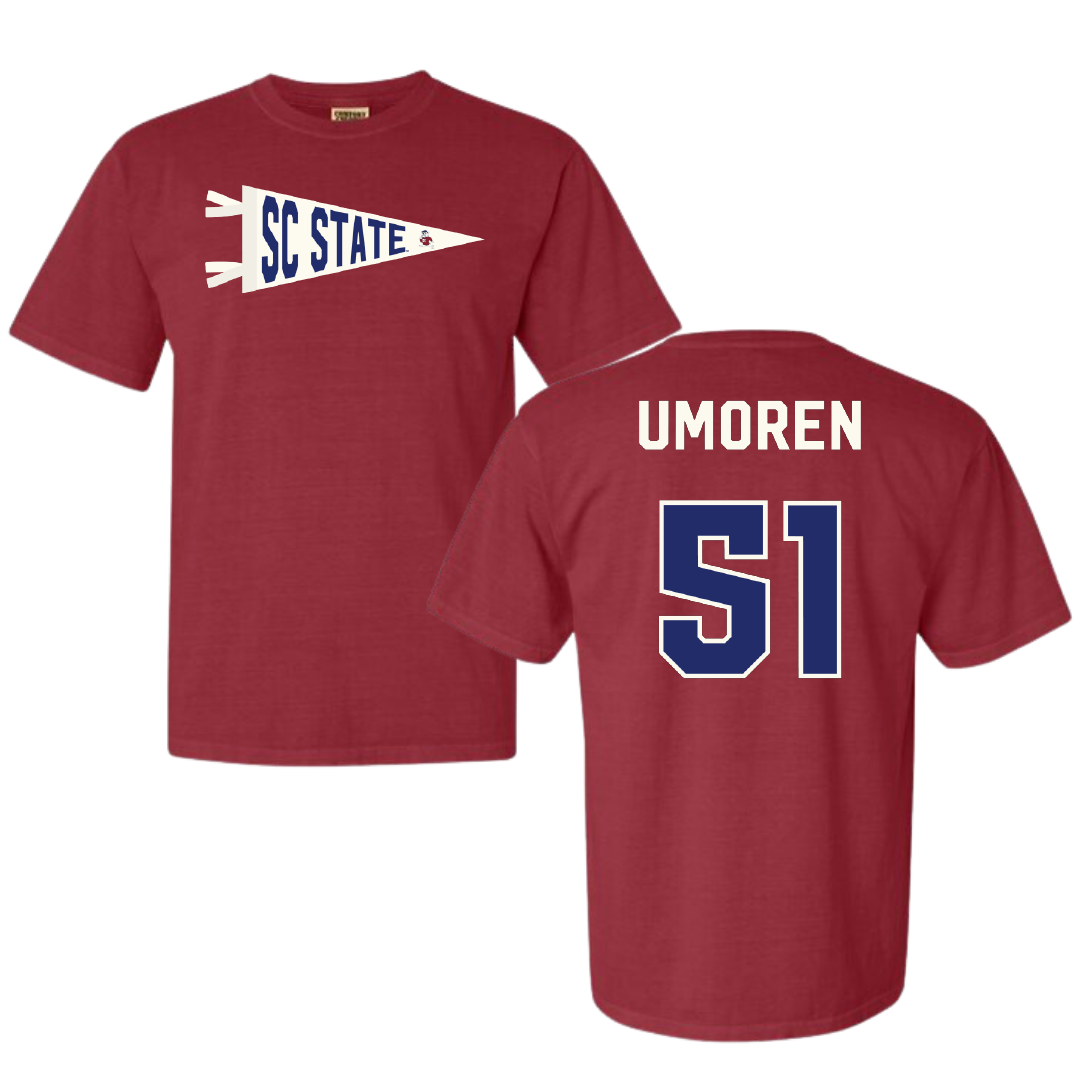 South Carolina State University Football Crimson Pennant Comfort Colors Tee - #51 Moses Umoren