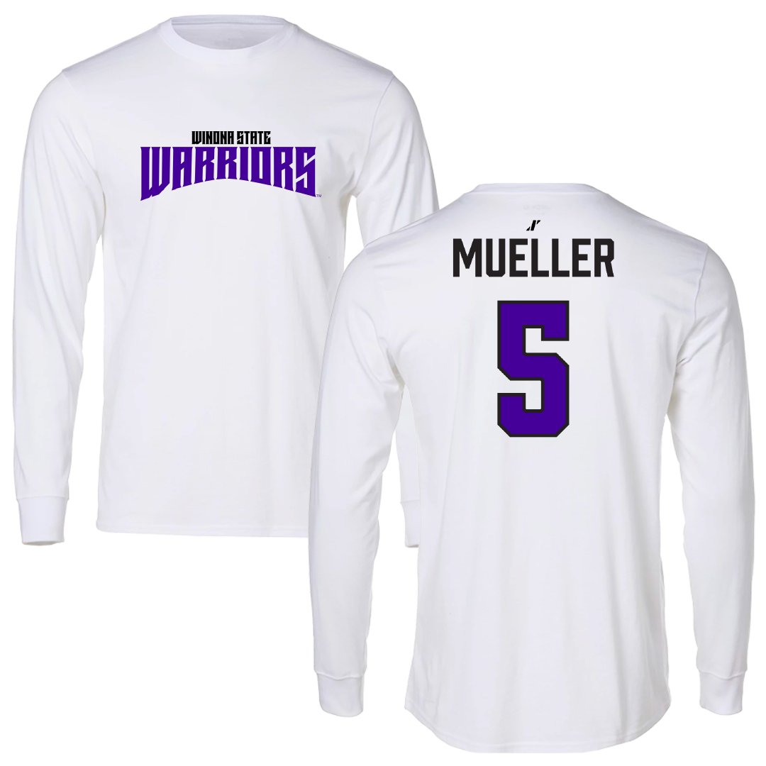 Winona State University Baseball White Classic Performance Long Sleeve - #5 Cayden Mueller