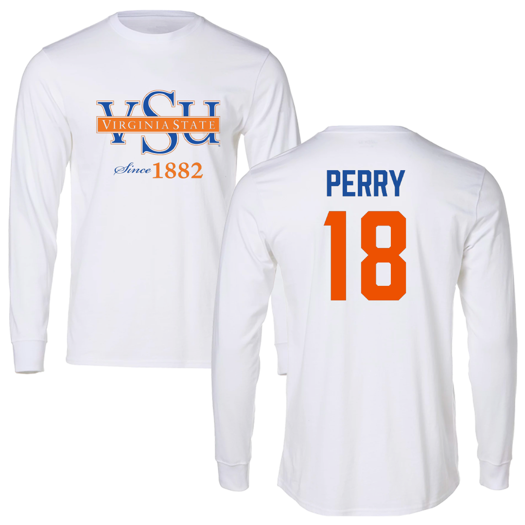 Virginia State University Football White Performance Long Sleeve - #18 Andrew Perry