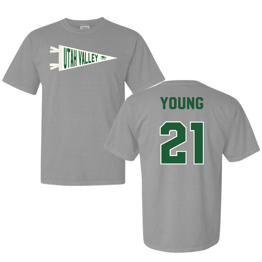 Utah Valley University Soccer Light Gray Pennant Comfort Colors Tee - #21 Elle Young