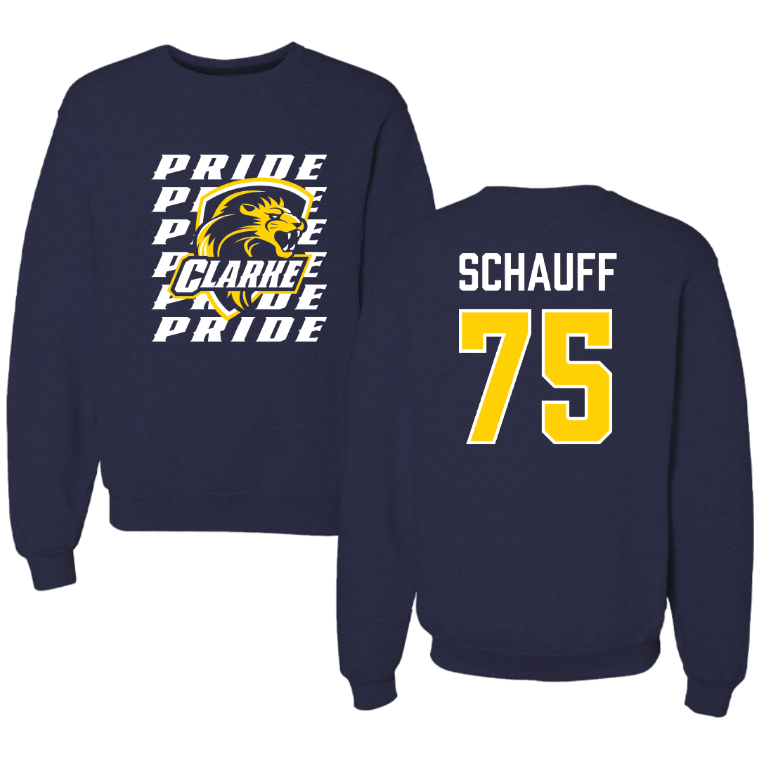 Clarke University Football Navy General Crewneck - #75 Maverick Schauff