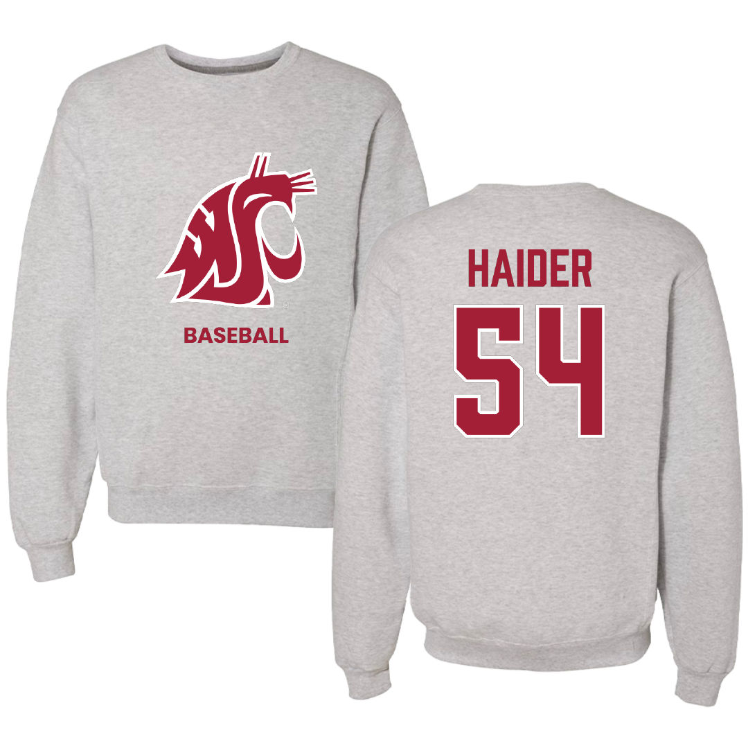Washington State University Baseball Light Gray Crewneck - #54 Rylan Haider