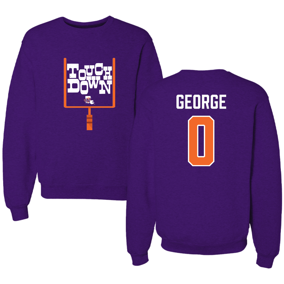 Northwestern State University Football Purple Touchdown Crewneck - #0 Cam George
