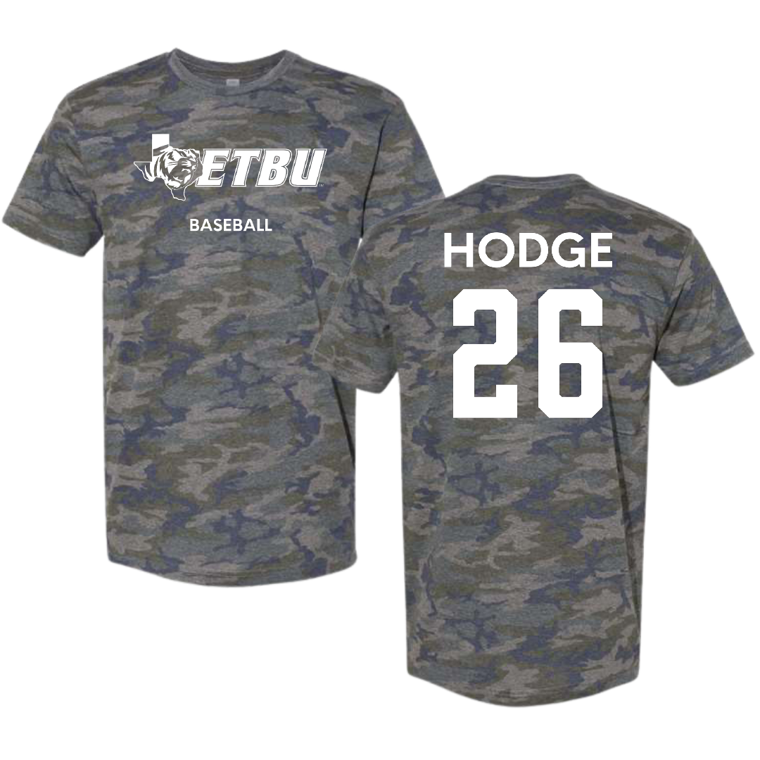 East Texas Baptist University Baseball Vintage Camo Tee - #26 Brayden Hodge