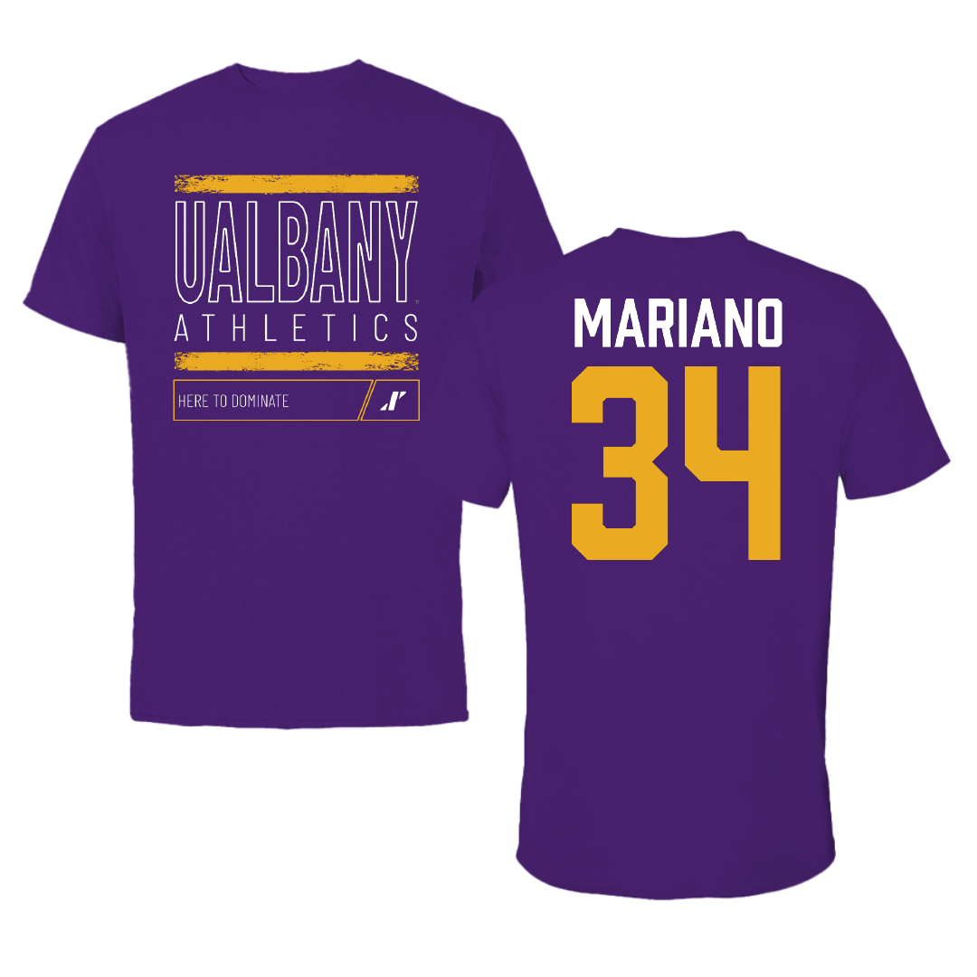 University at Albany Baseball Purple Dominate Performance Tee - #34 Matthew Mariano