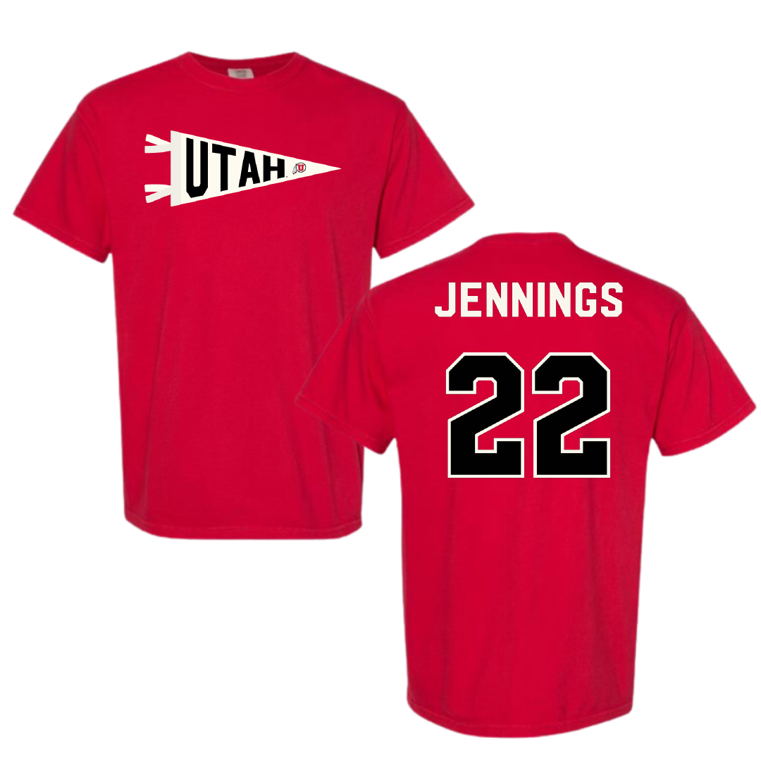 University of Utah Soccer Red Pennant Comfort Colors Tee - #22 Kyla Jennings
