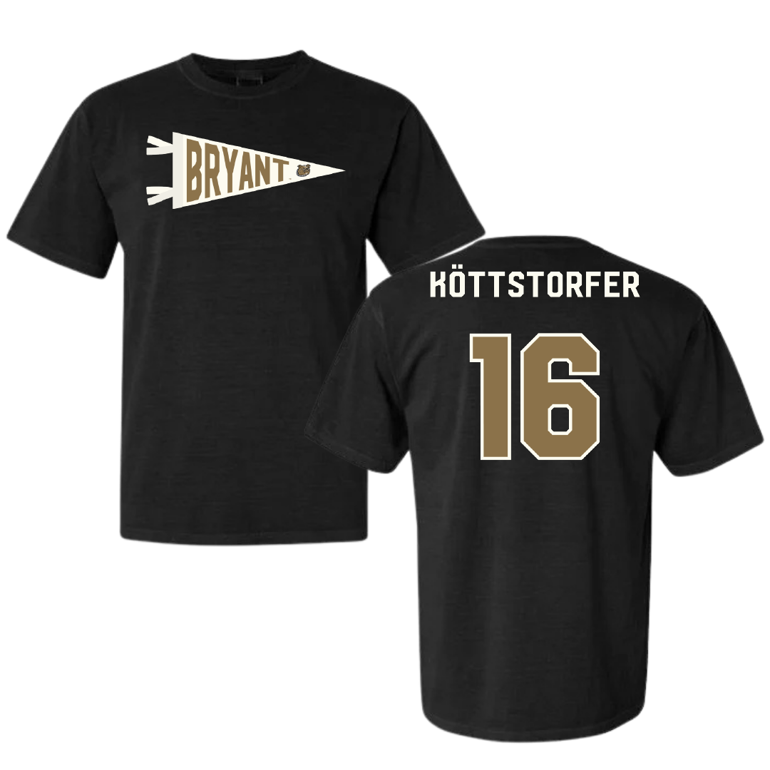 Bryant University Football Black Pennant Comfort Colors Tee - #16 Lukas Köttstorfer