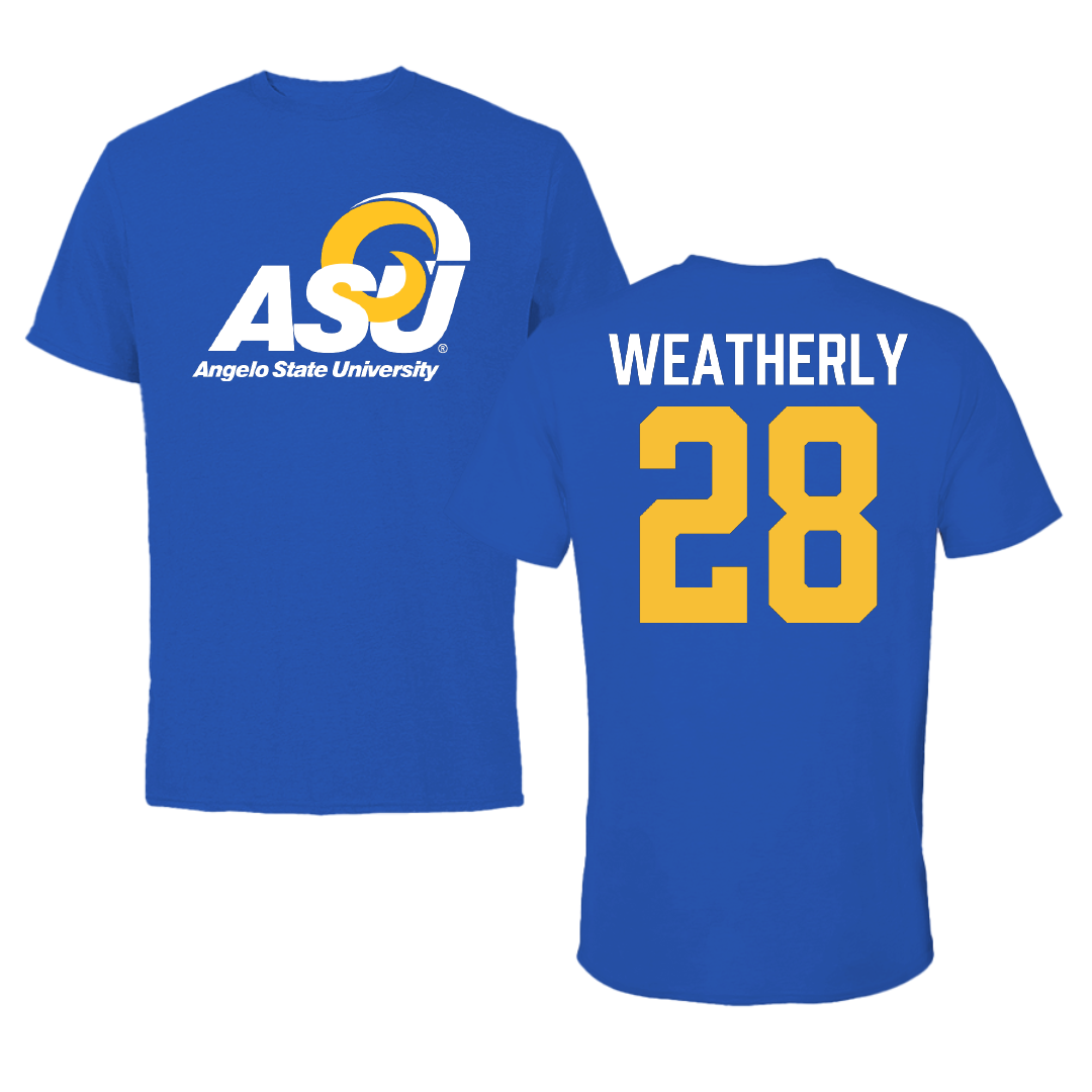 Angelo State University Baseball Blue Tee - #28 Jaxon Weatherly