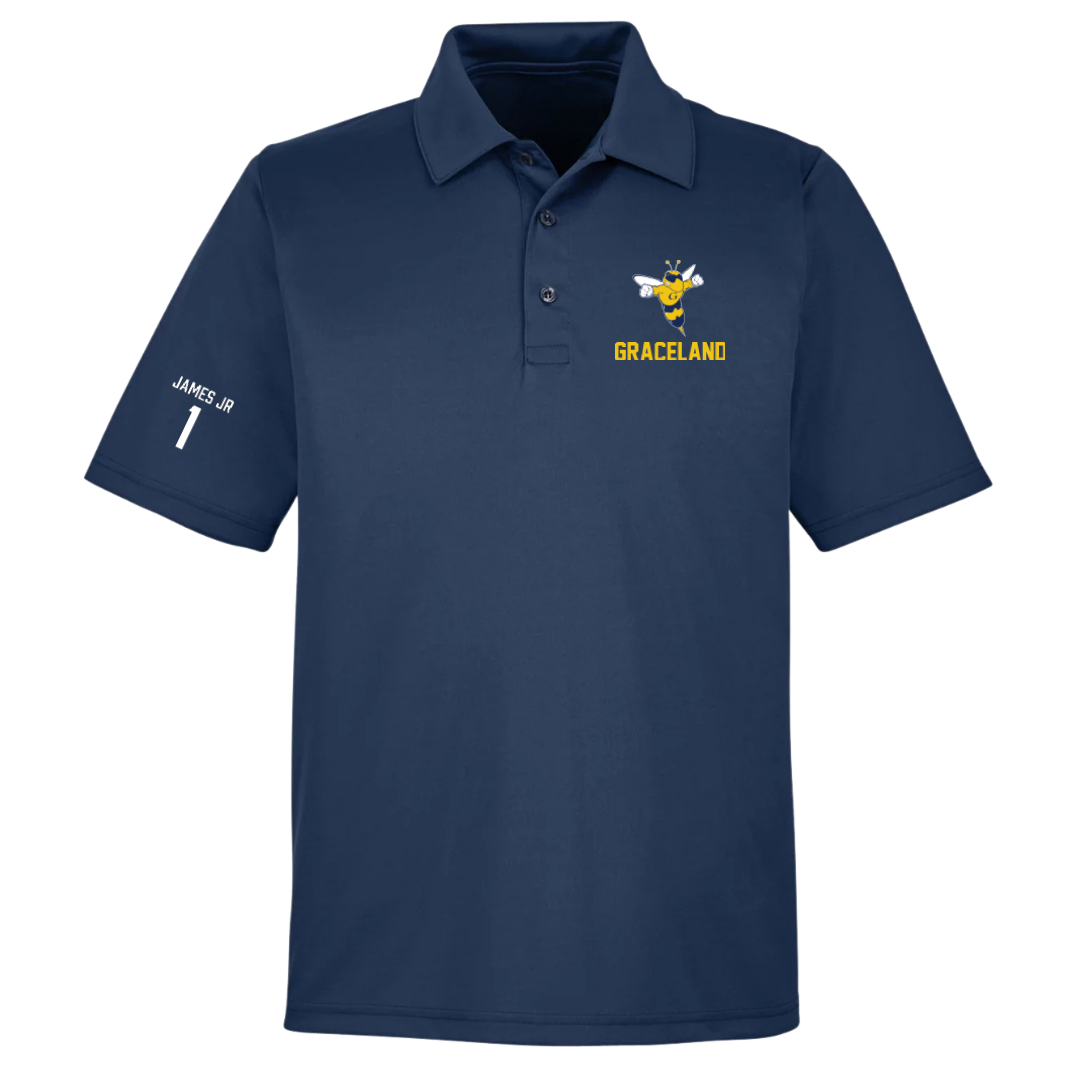 Graceland University Basketball (M) Navy Polo - #1 Aaron James Jr