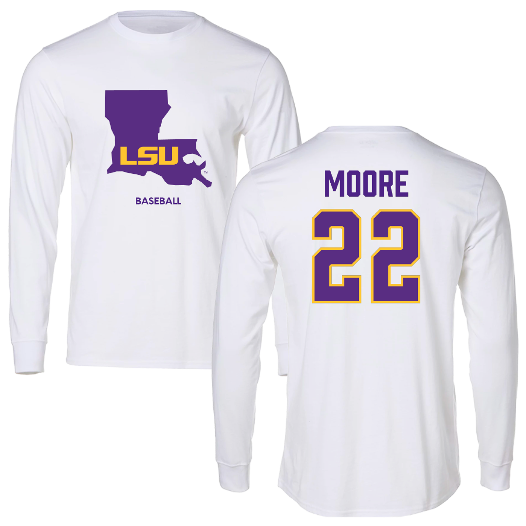 Louisiana State University Baseball White Long Sleeve - #22 Cooper Moore