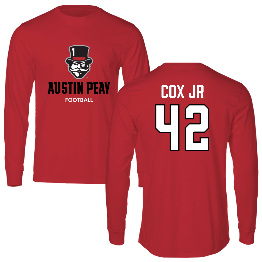 Austin Peay State University Football Red Mascot Performance Long Sleeve - #42 TJ Cox Jr