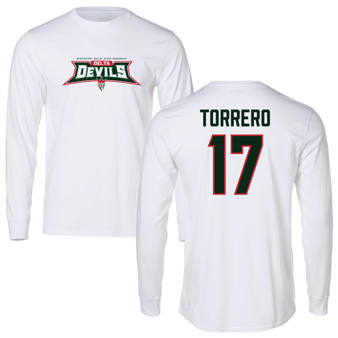 Mississippi Valley State University Baseball White Performance Long Sleeve - #17 Eric Torrero