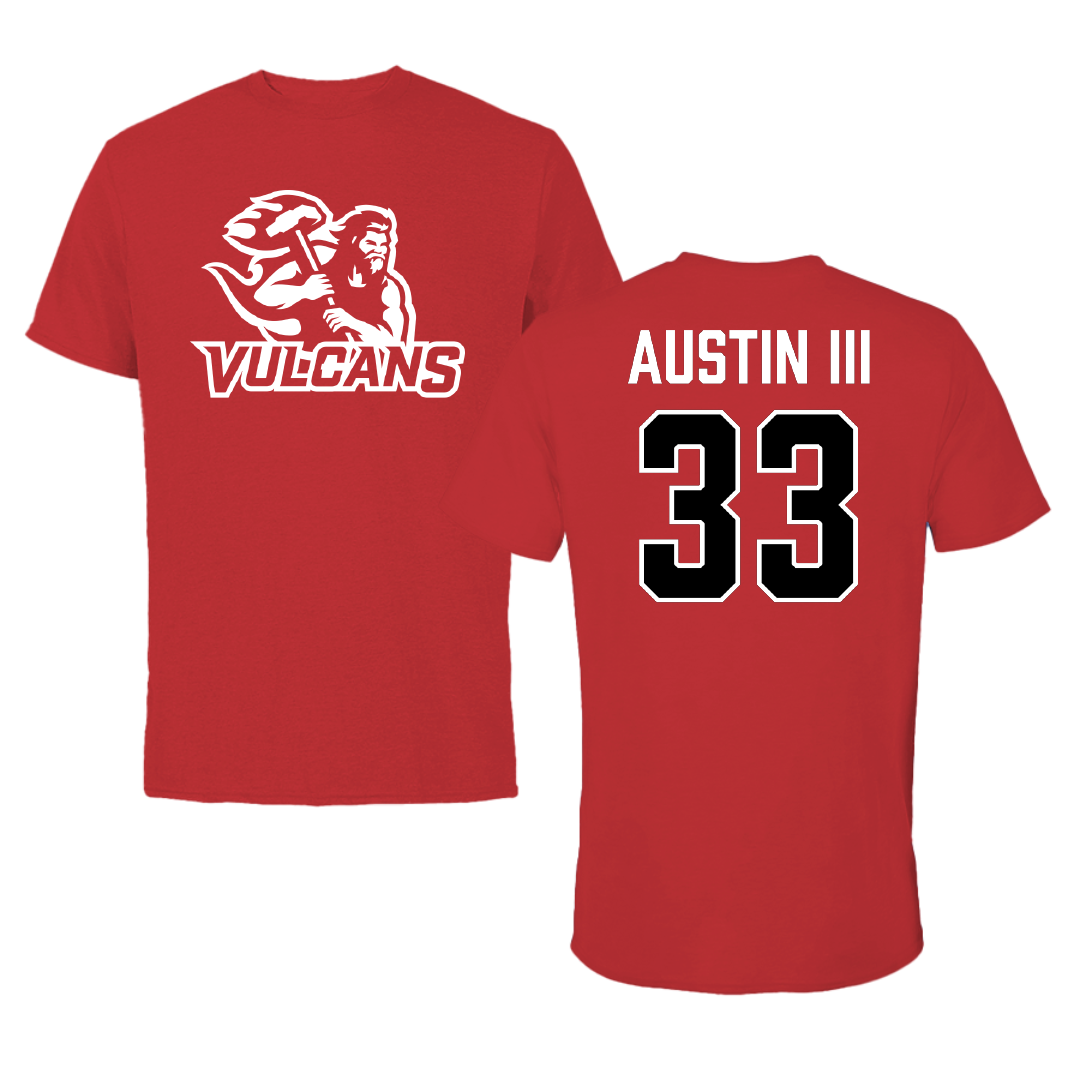 PennWest California Basketball (M) Red Tee - #33 Creston Austin III