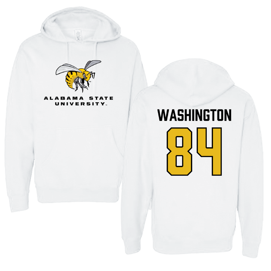 Alabama State University Football White Block Hoodie - #84 Joshua Washington