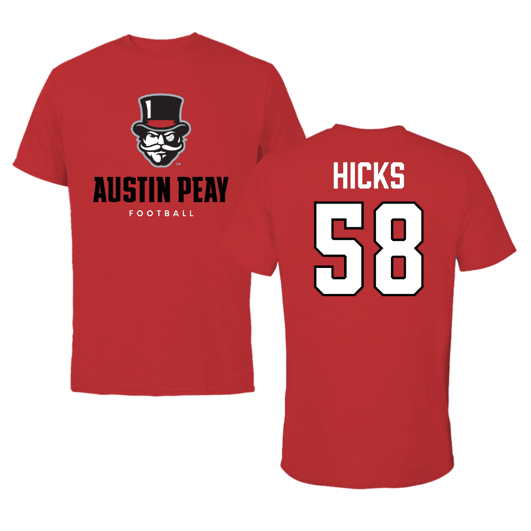 Austin Peay State University Football Red Mascot Tee - #58 Benjamin Hicks