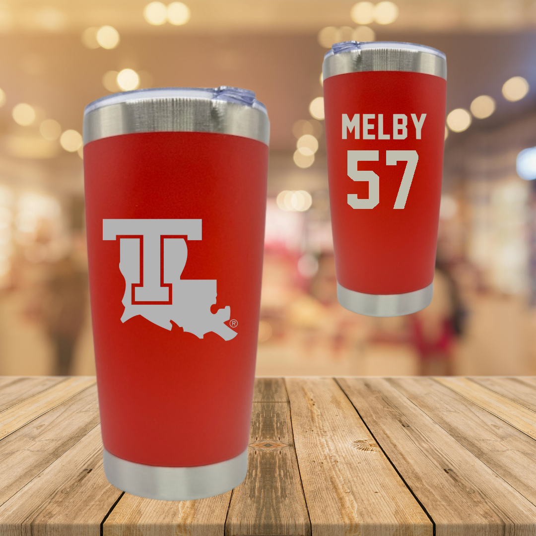 Louisiana Tech University Baseball Red Stainless Steel Tumbler - #57 Will Melby