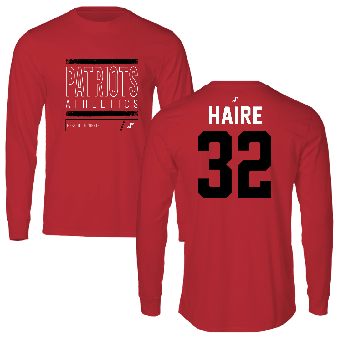 Dallas Baptist University Basketball Red Dominate Performance Long Sleeve - #32 Justin Haire
