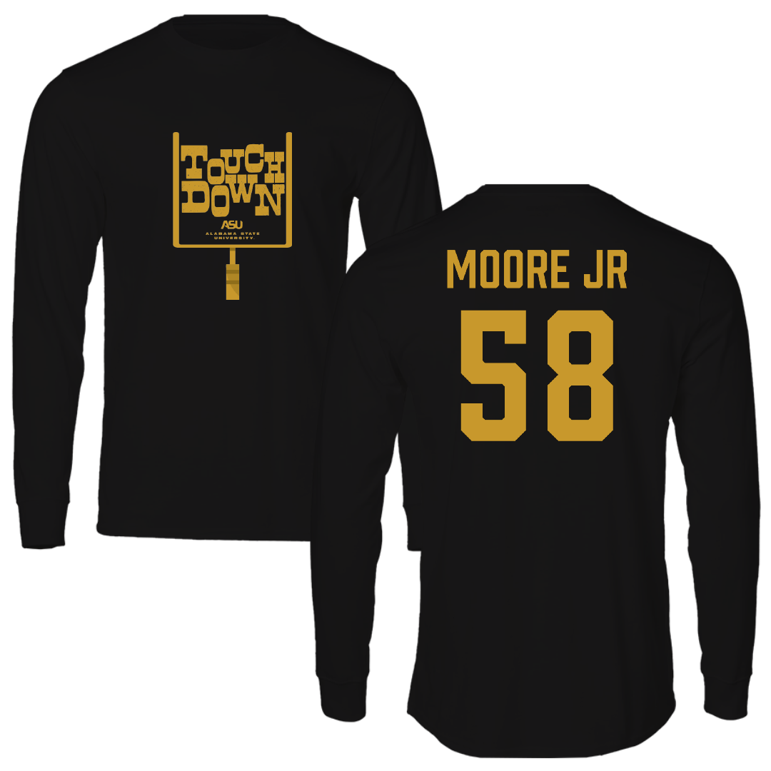 Alabama State University Football Black Touchdown Performance Long Sleeve - #58 Michael Moore Jr