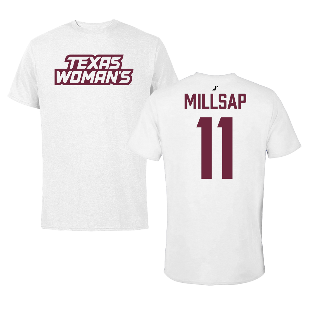 Texas Woman's University Volleyball White Tee - #11 Cat Millsap