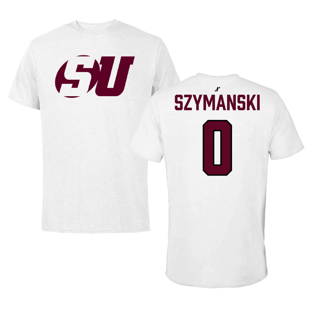 Schreiner University Soccer (M) White Performance Tee - #0 Mason Szymanski