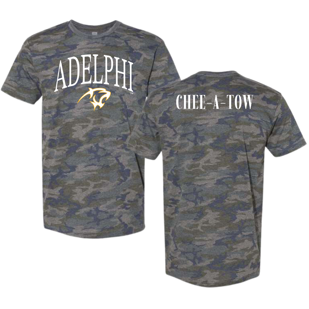 Adelphi University Swimming & Diving Vintage Camo Tee - Jake Chee-A-Tow