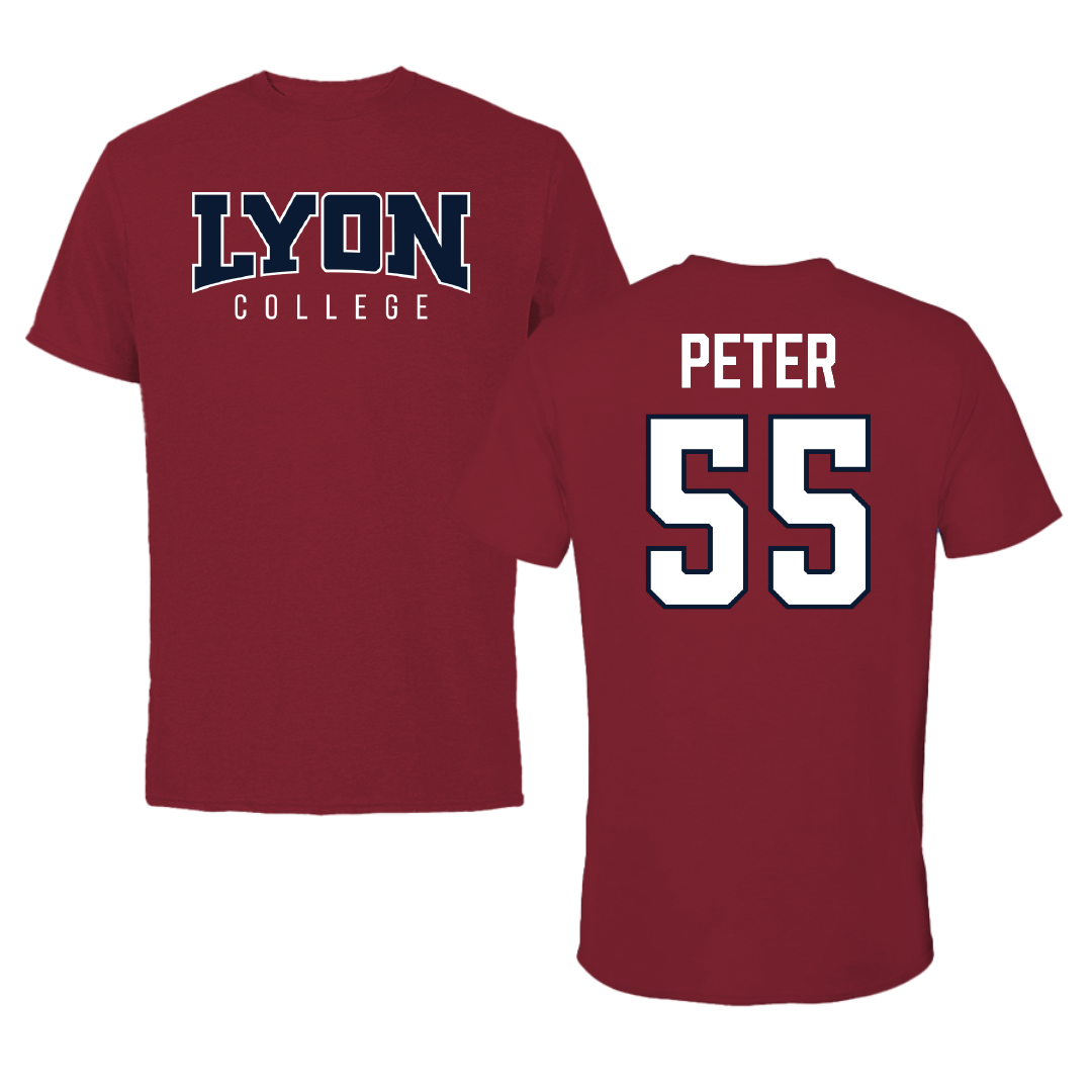 Lyon College Football Cardinal Tee - #55 Jarrett Peter