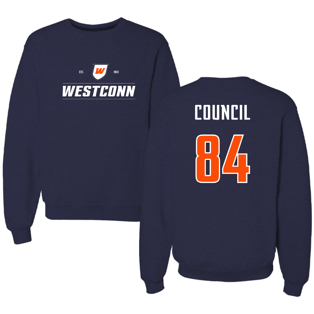 Western Connecticut State University Football Navy General Crewneck - #84 Gerald Council