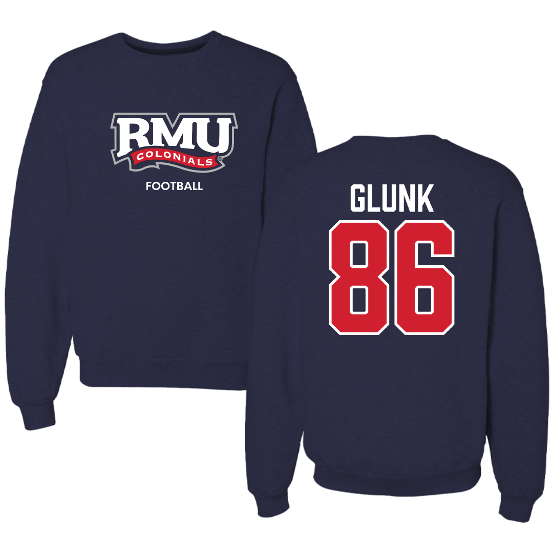 Robert Morris University Football Navy RMU Crewneck - #86 Rian Glunk