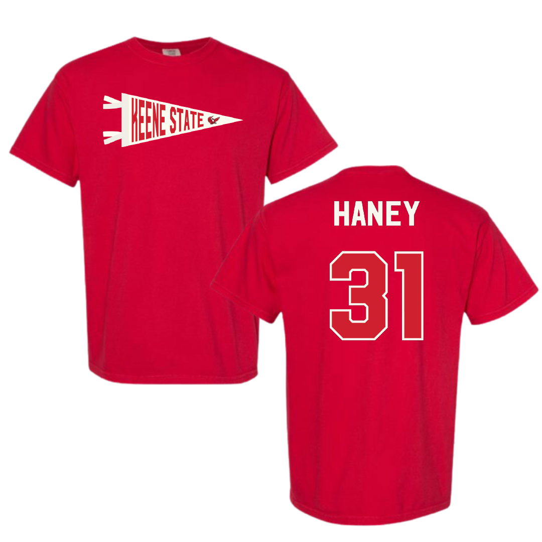 Keene State College Baseball Red Pennant Comfort Colors Tee - #31 Matthew Haney