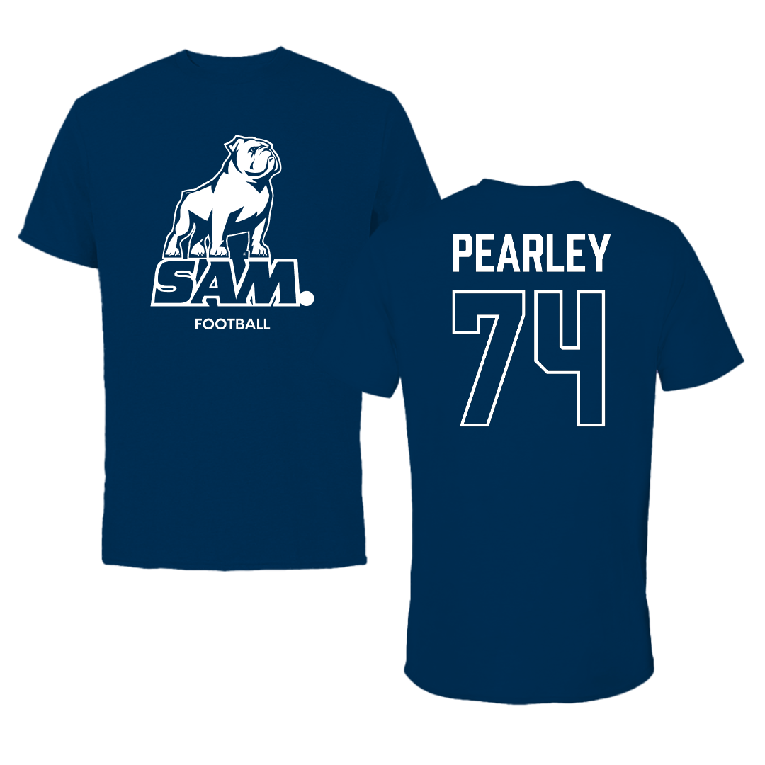 Samford University Football Navy Performance Tee - #74 Kaleb Pearley