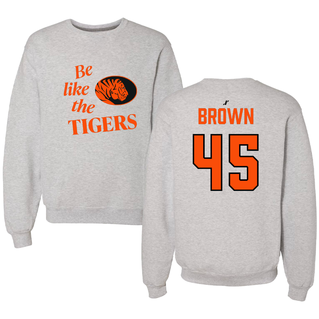 East Central University Baseball Light Gray Be Like Us Crewneck - #45 Kamar Brown
