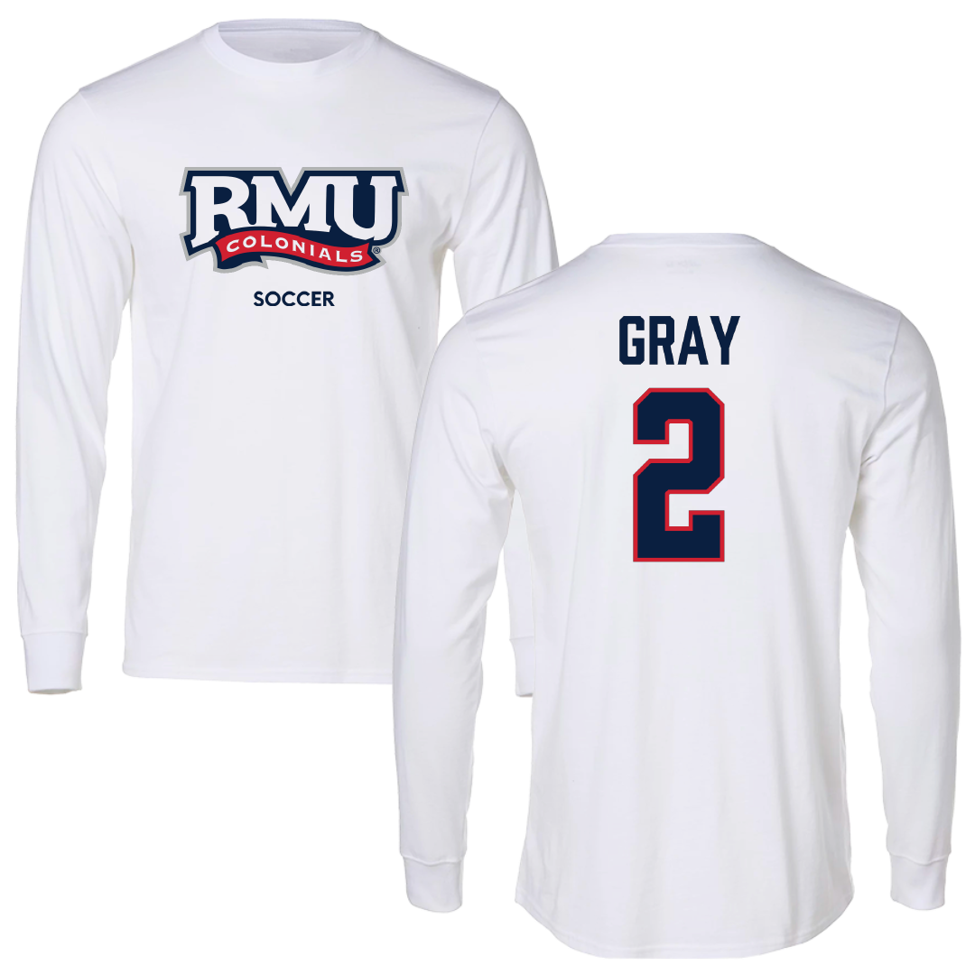 Robert Morris University Soccer (M) White Mascot Long Sleeve - #2 Darren Gray