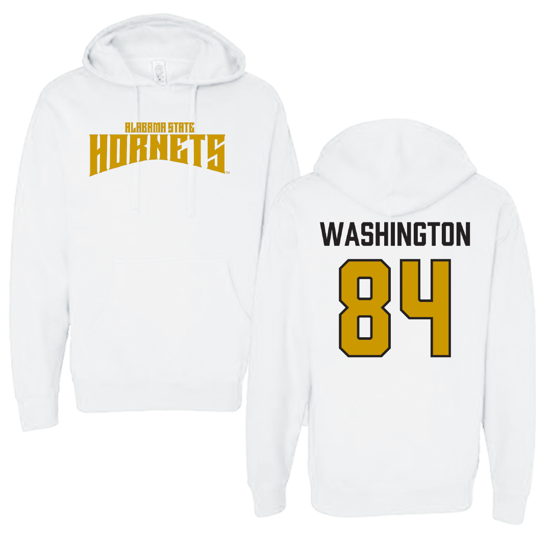 Alabama State University Football White Classic Hoodie - #84 Joshua Washington