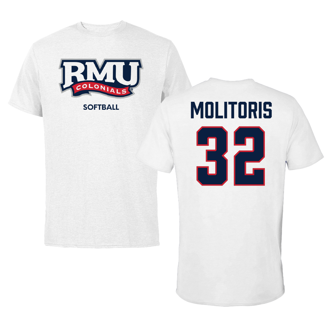 Robert Morris University Softball White Tee - #32 Kaitlyn Molitoris