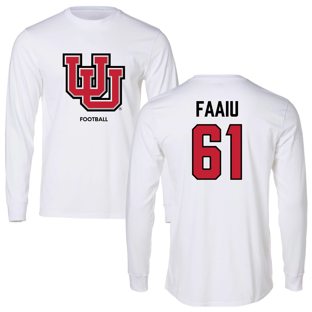 University of Utah Football White Block Performance Long Sleeve - #61 Kolinu'u Faaiu