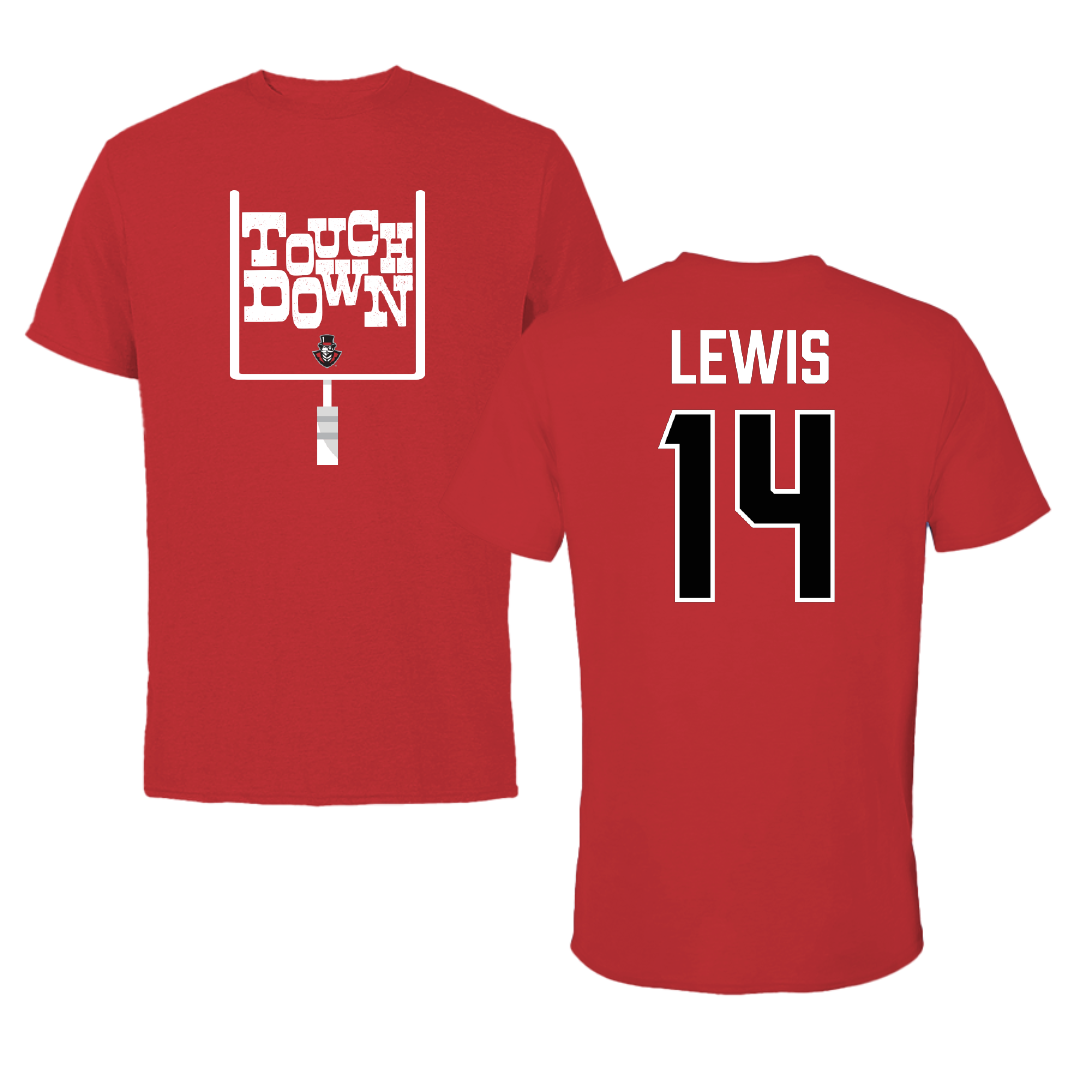 Austin Peay State University Football Red Touchdown Performance Tee - #14 Christian Lewis