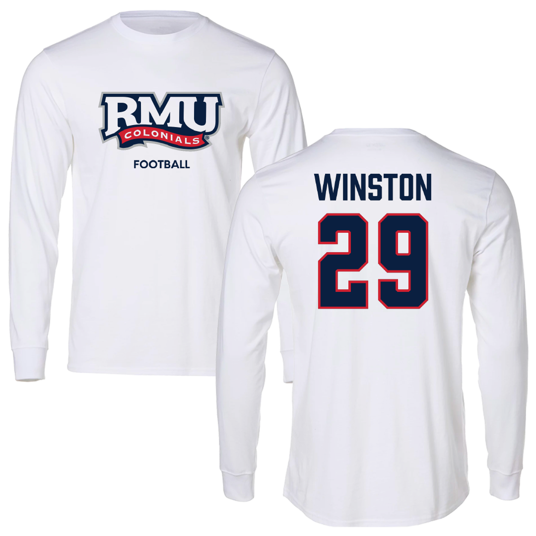 Robert Morris University Football White Mascot Performance Long Sleeve - #29 Nasir Winston