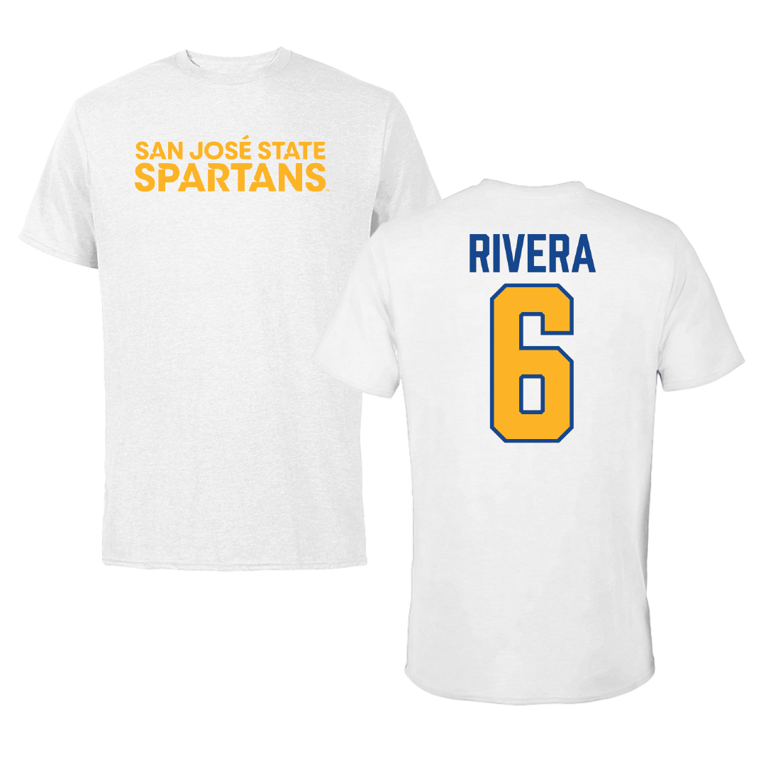 San Jose State University Soccer White Tee - #6 Gilberto Rivera