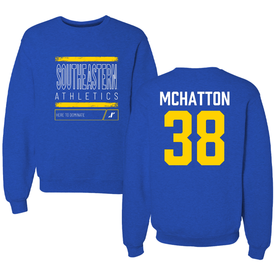 Southeastern Oklahoma State University Baseball Blue Dominate Crewneck - #38 Caden McHatton