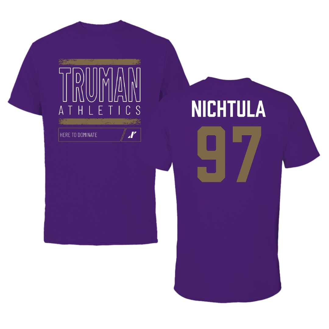 Truman State University Football Purple Dominate Tee - #97 Ben Nichtula