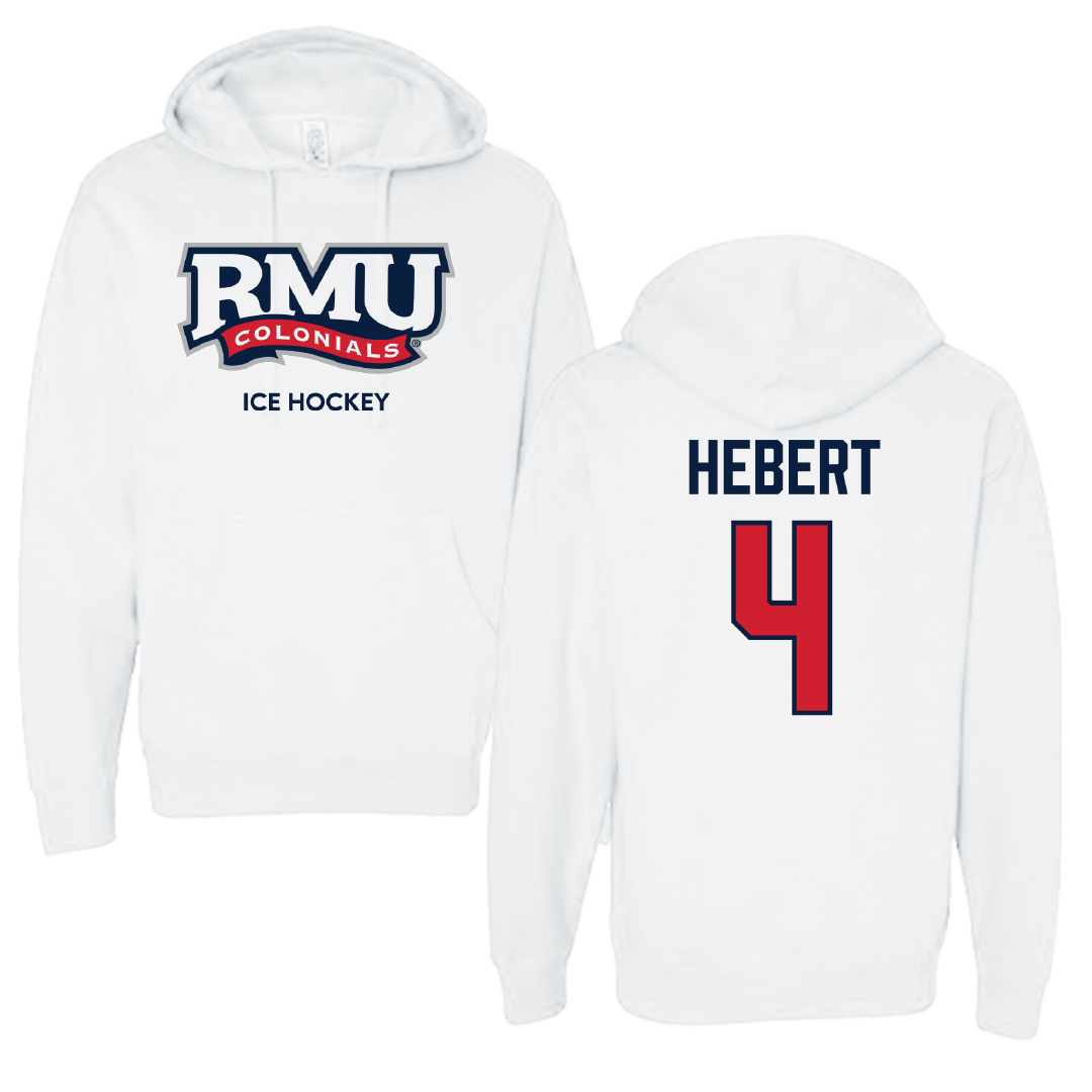 Robert Morris University Ice Hockey (W) White Colonials Hoodie - #4 Allyson Hebert