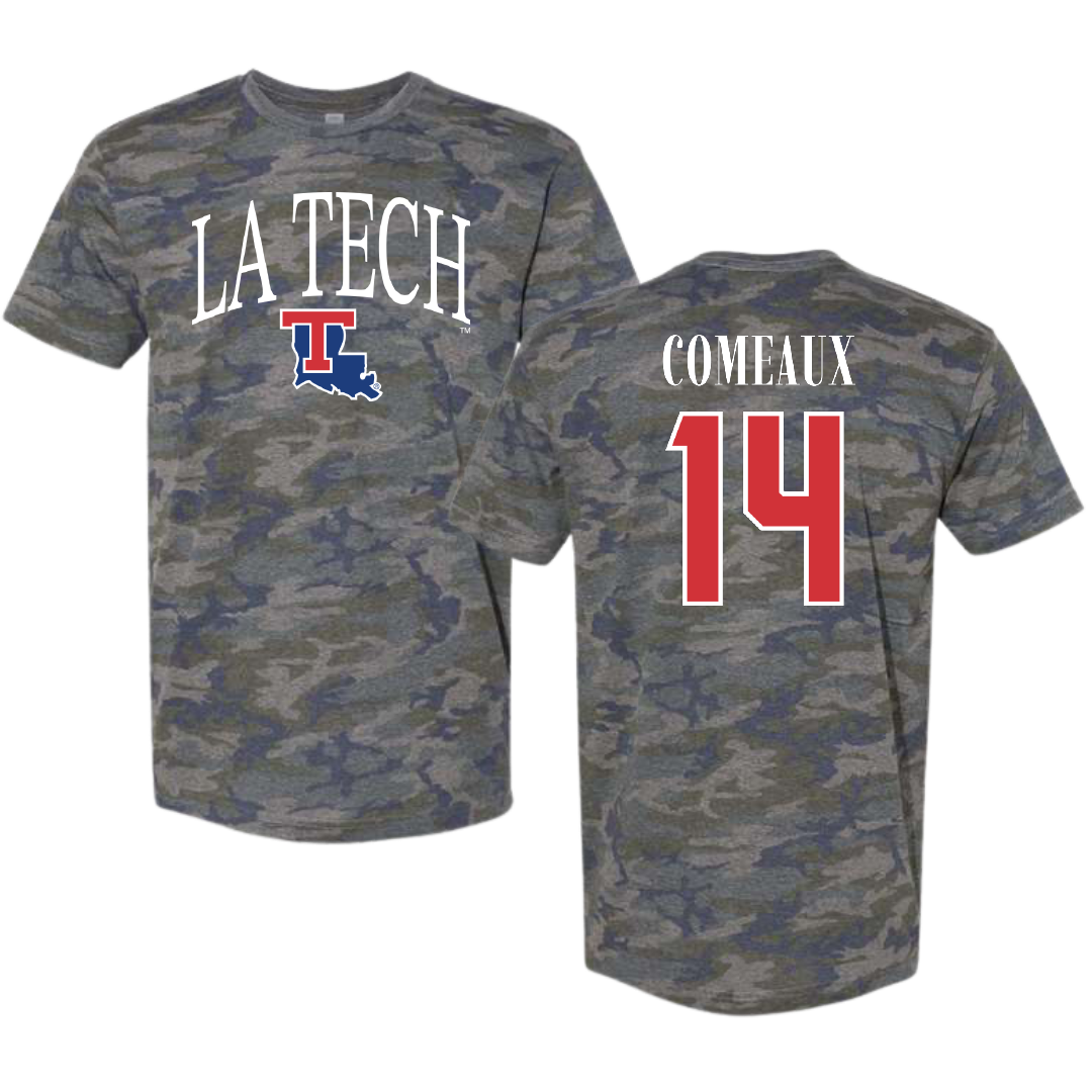 Louisiana Tech University Baseball Vintage Camo Tee - #14 Grant Comeaux