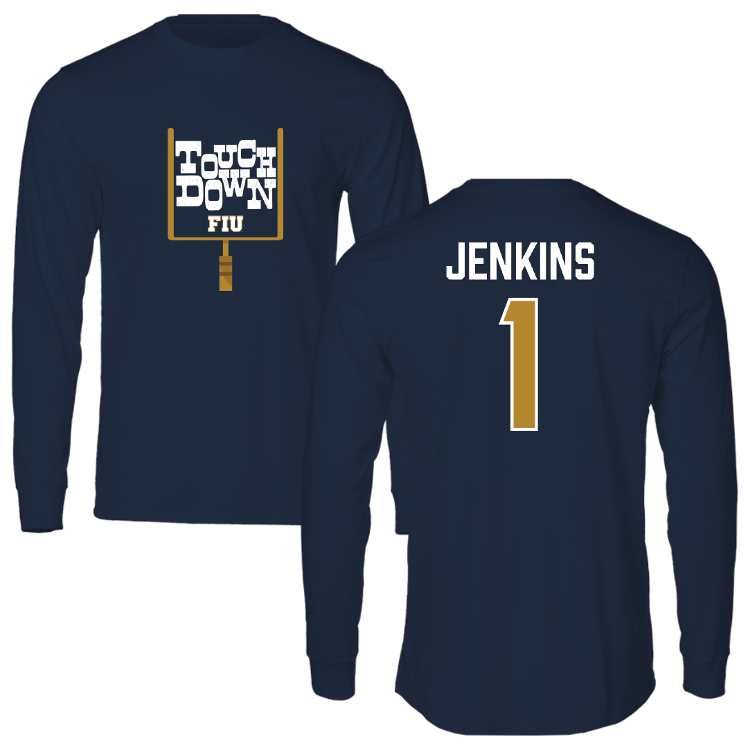 Florida International University Football Navy Touchdown Long Sleeve - #1 Keyone Jenkins