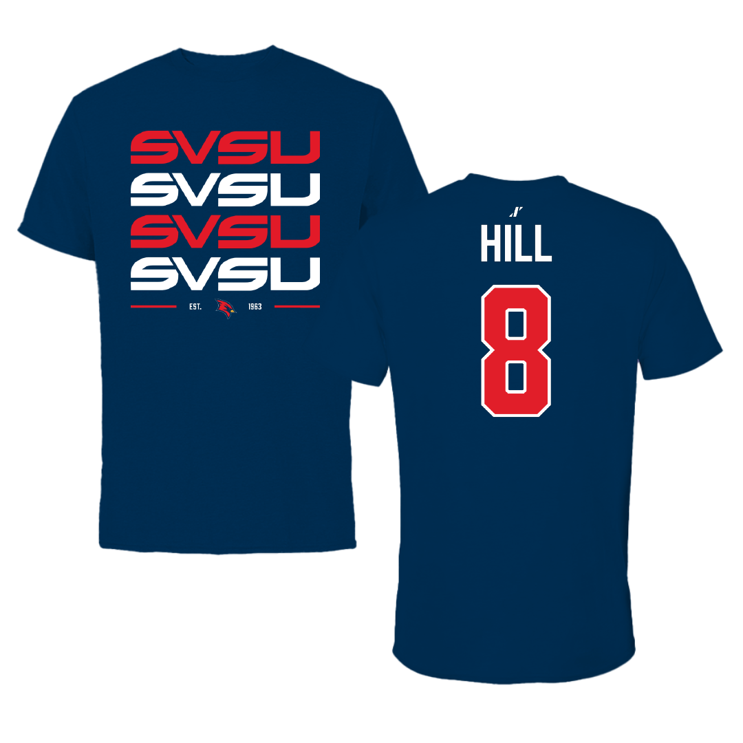 Saginaw Valley State University Football Navy General Tee - #8 Braden Hill