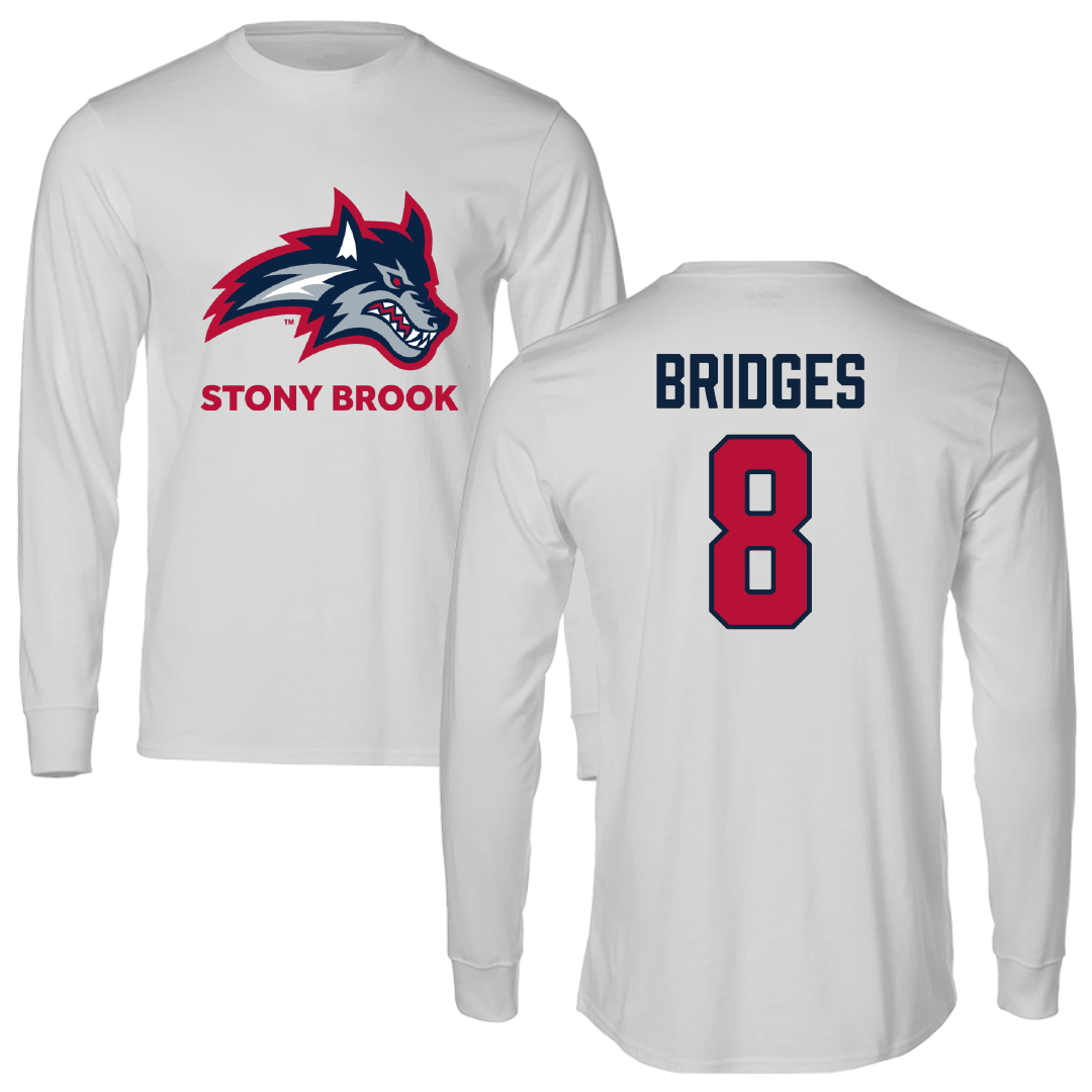Stony Brook University Baseball Light Gray Performance Long Sleeve - #8 Reilly Bridges
