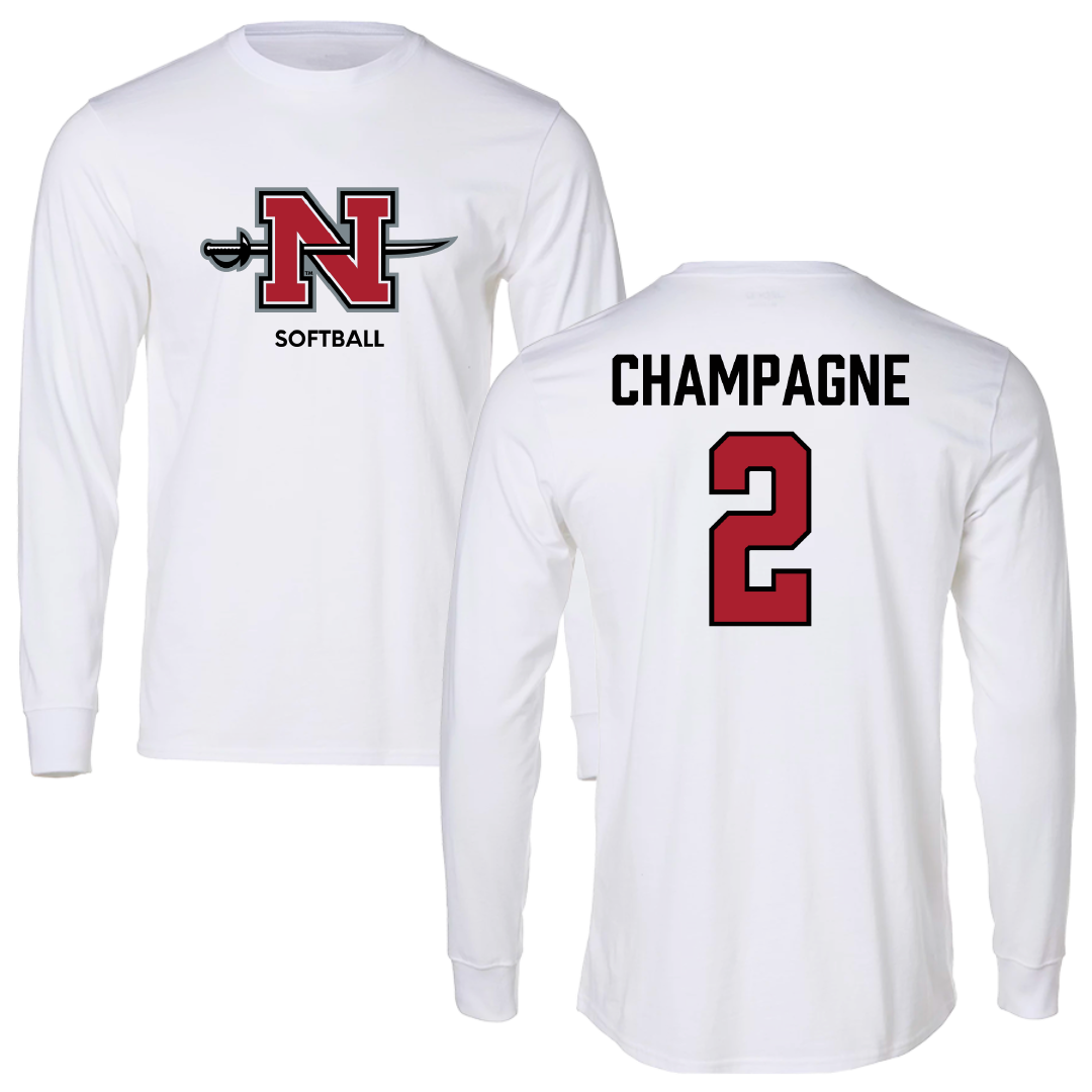 Nicholls State University Softball White Performance Long Sleeve - #2 Mckenzie Champagne