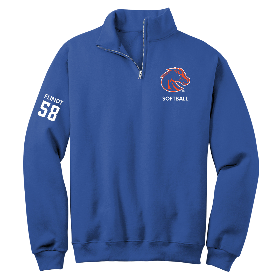 Boise State University Softball Blue Quarter-Zip - #58 Mya Flindt