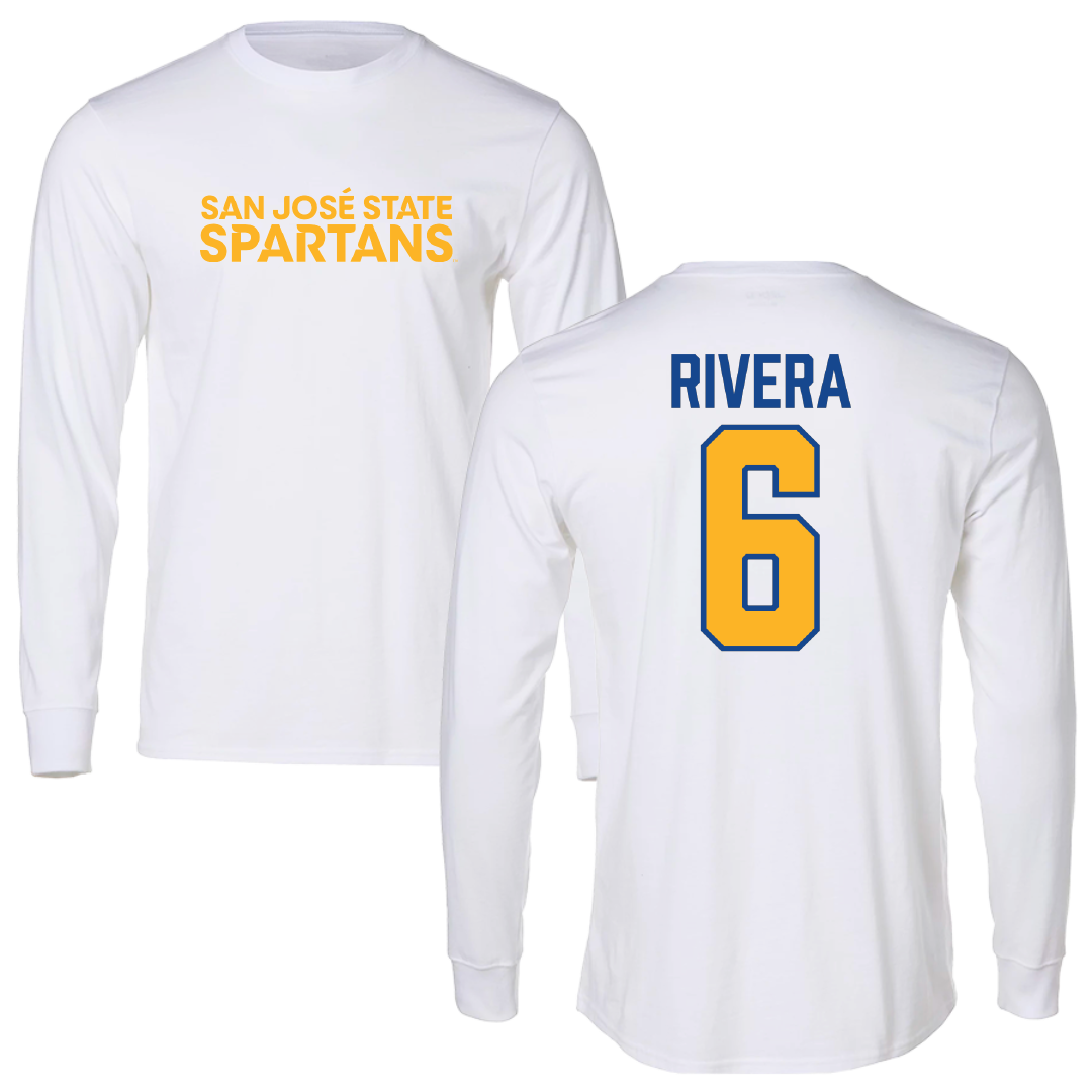 San Jose State University Soccer White Performance Long Sleeve - #6 Gilberto Rivera