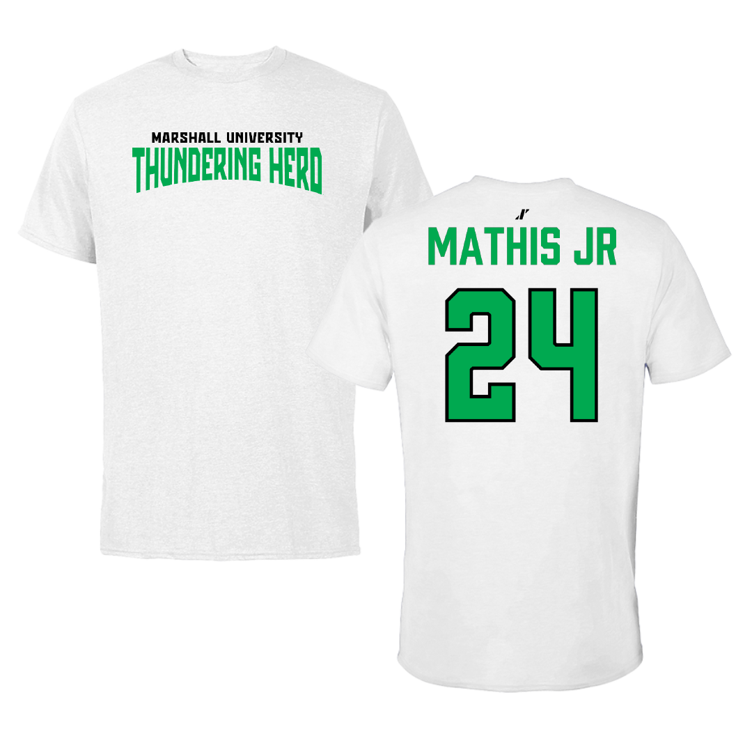 Marshall University Football White Classic Tee - #24 Tony Mathis Jr